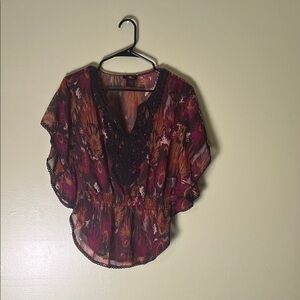 Ultra Flirt Burgundy Floral Sheer Blouse